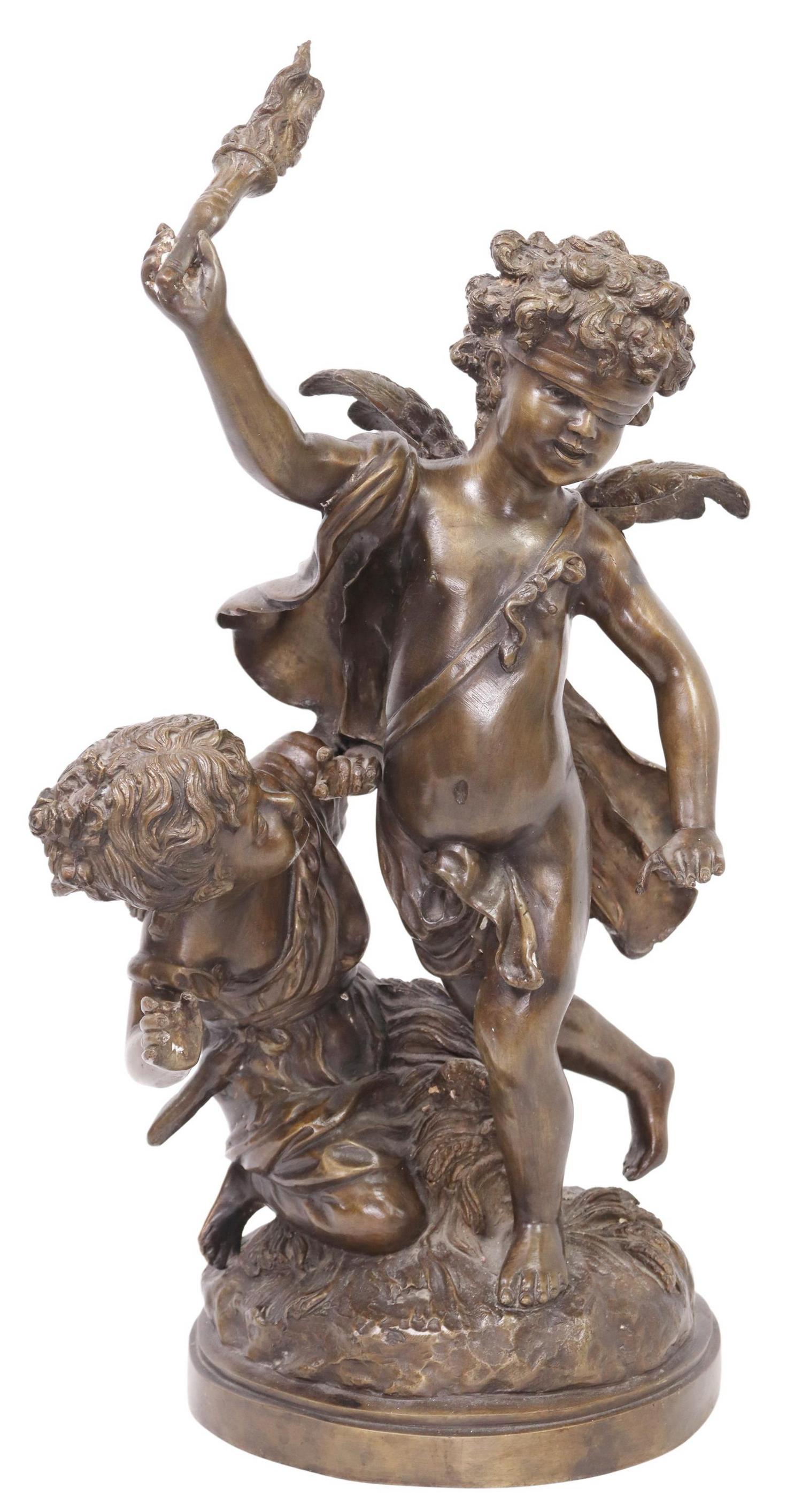 AFTER AUGUSTE MOREAU BRONZE CUPID SCULPTURE (1 of 3)