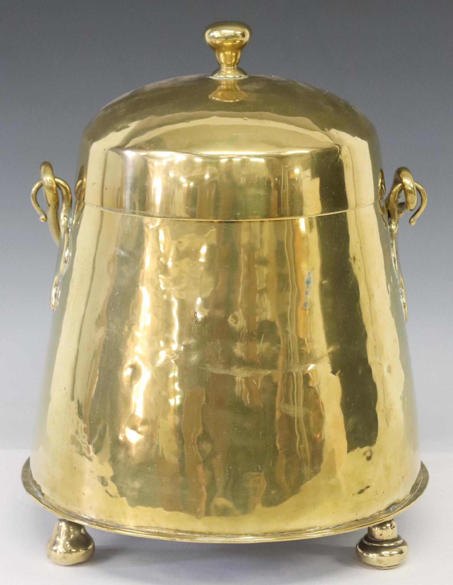 ENGLISH VICTORIAN BRASS DOMED LID COAL BIN (1 of 4)