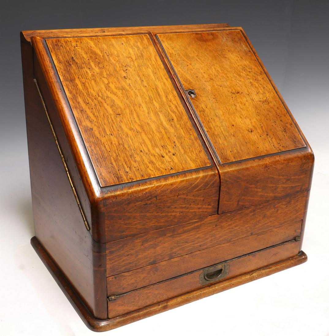 ENGLISH OAK SLANT-FRONT CORRESPONDENCE/ LETTER BOX (1 of 5)