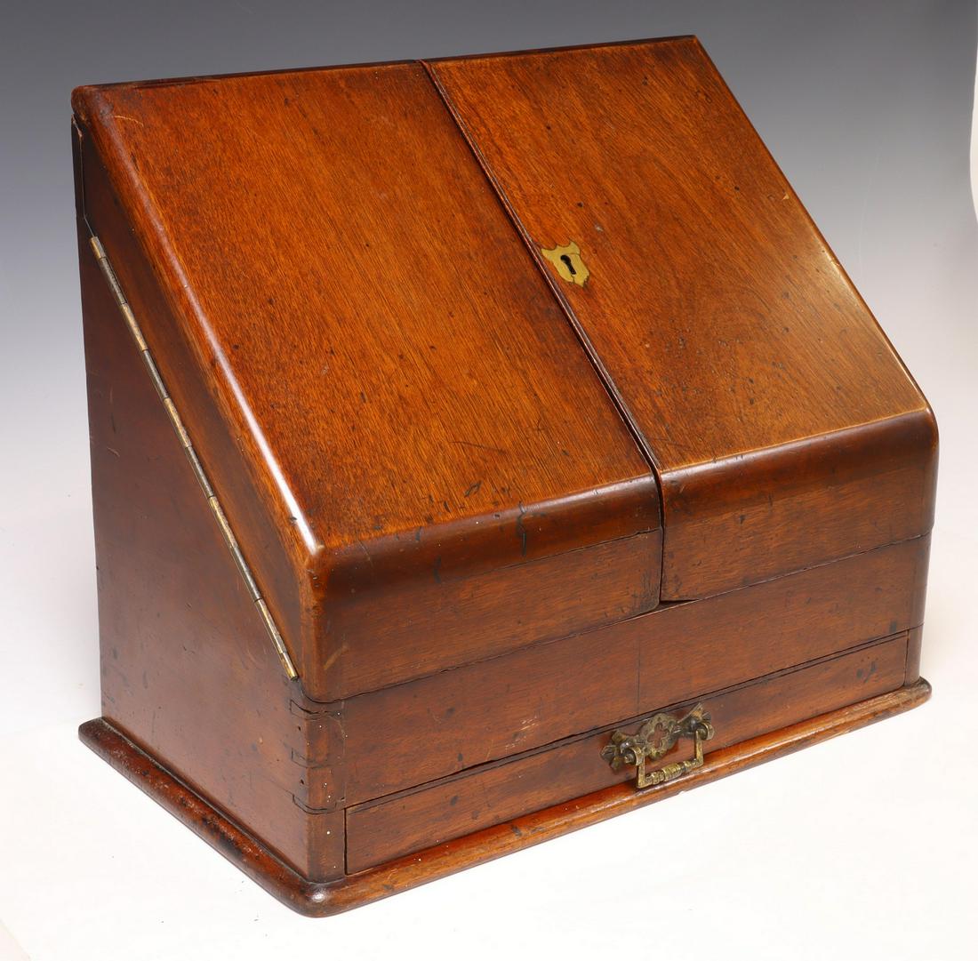 ENGLISH MAHOGANY SLANT-FRONT CORRESPONDENCE BOX (1 of 4)