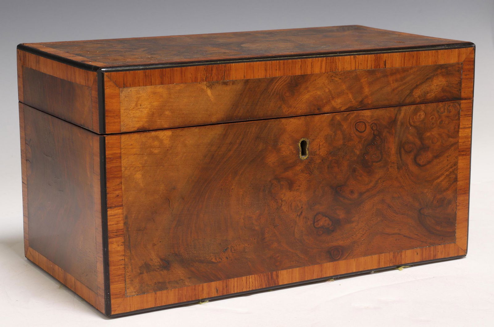 ENGLISH VICTORIAN BANDED WALNUT TEA CADDY (1 of 5)