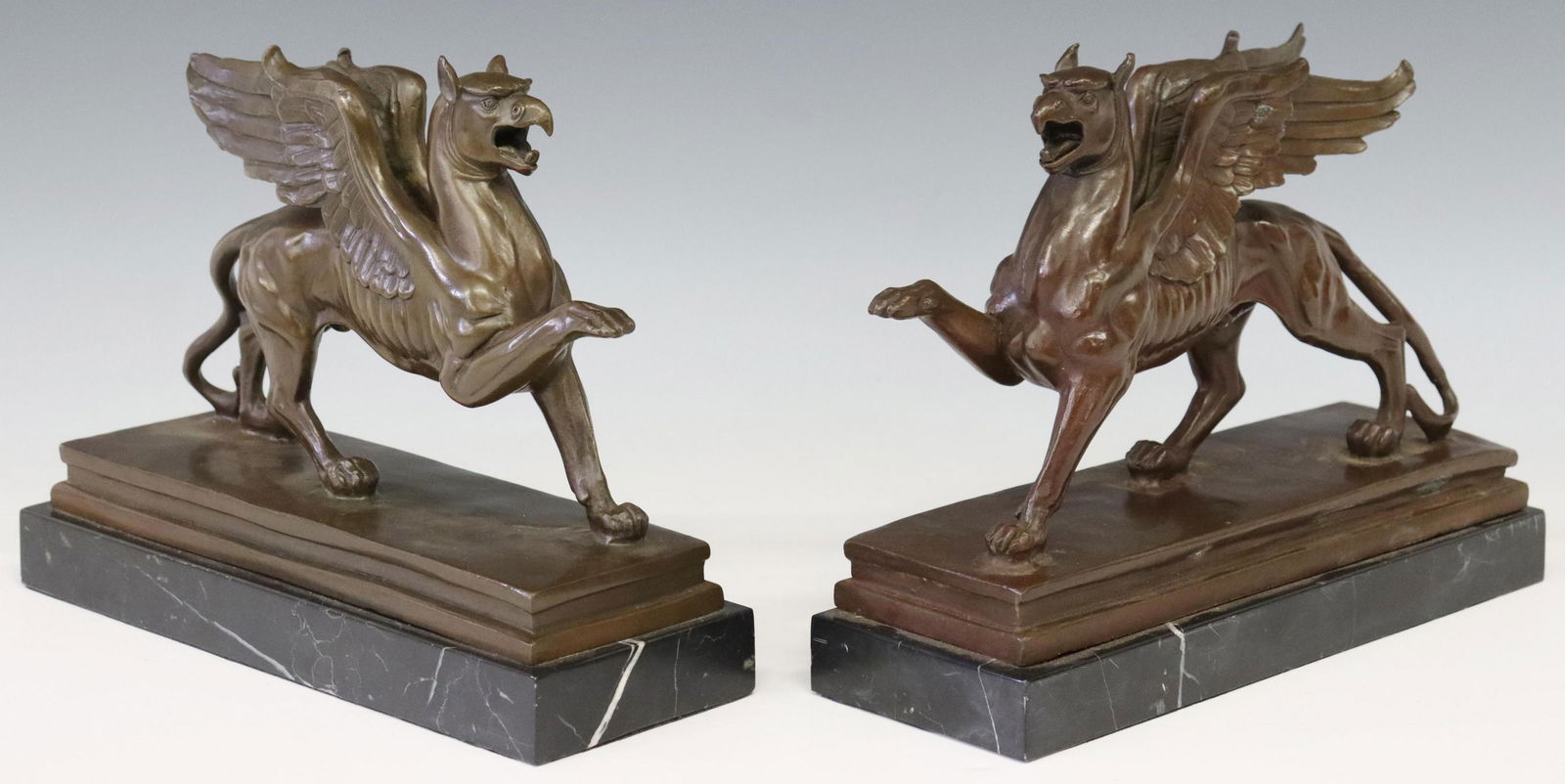 (2) BRONZE GRIFFIN BOOKENDS ON BLACK MARBLE BASE (1 of 4)