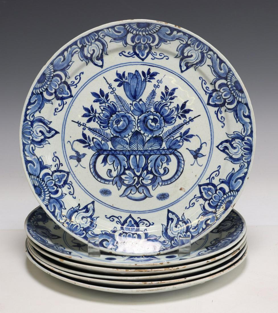 (6) DELFT BLUE & WHITE FLOWER BASKET PLATES (1 of 2)