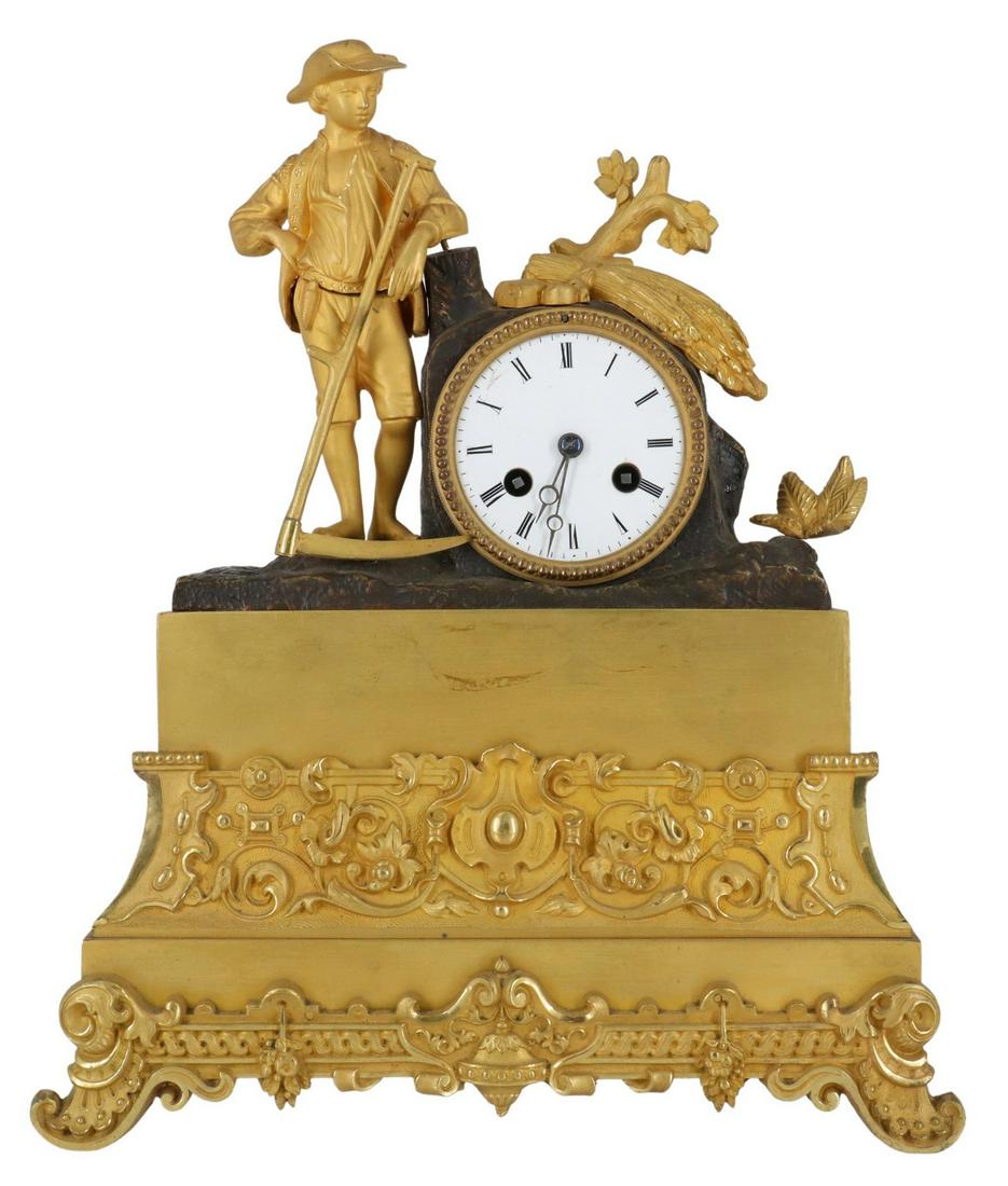 FRENCH BRONZE DORE FIGURAL SHELF CLOCK (1 of 5)