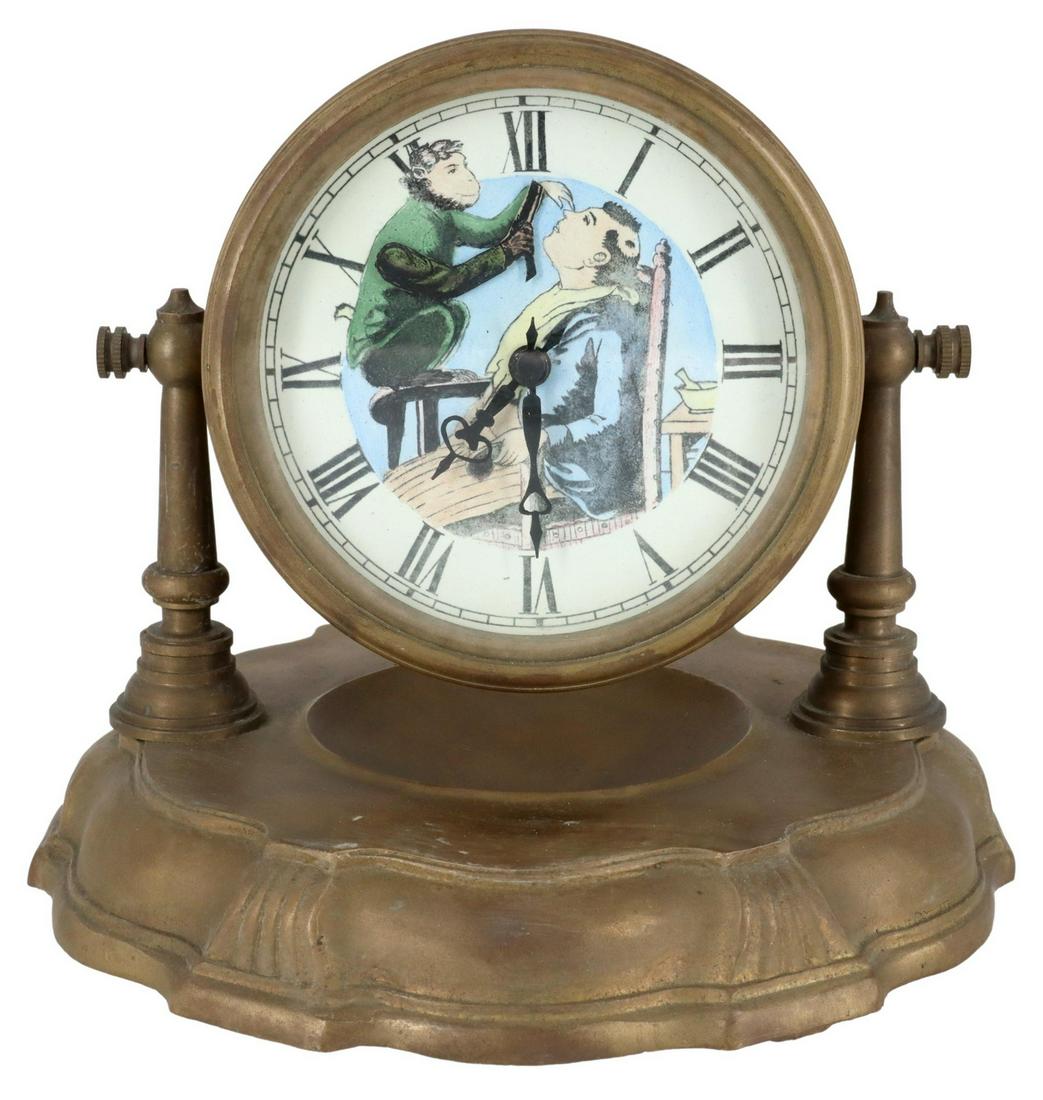 BRASS-CASED MONKEY BARBER ANIMATED NOVELTY CLOCK (1 of 7)
