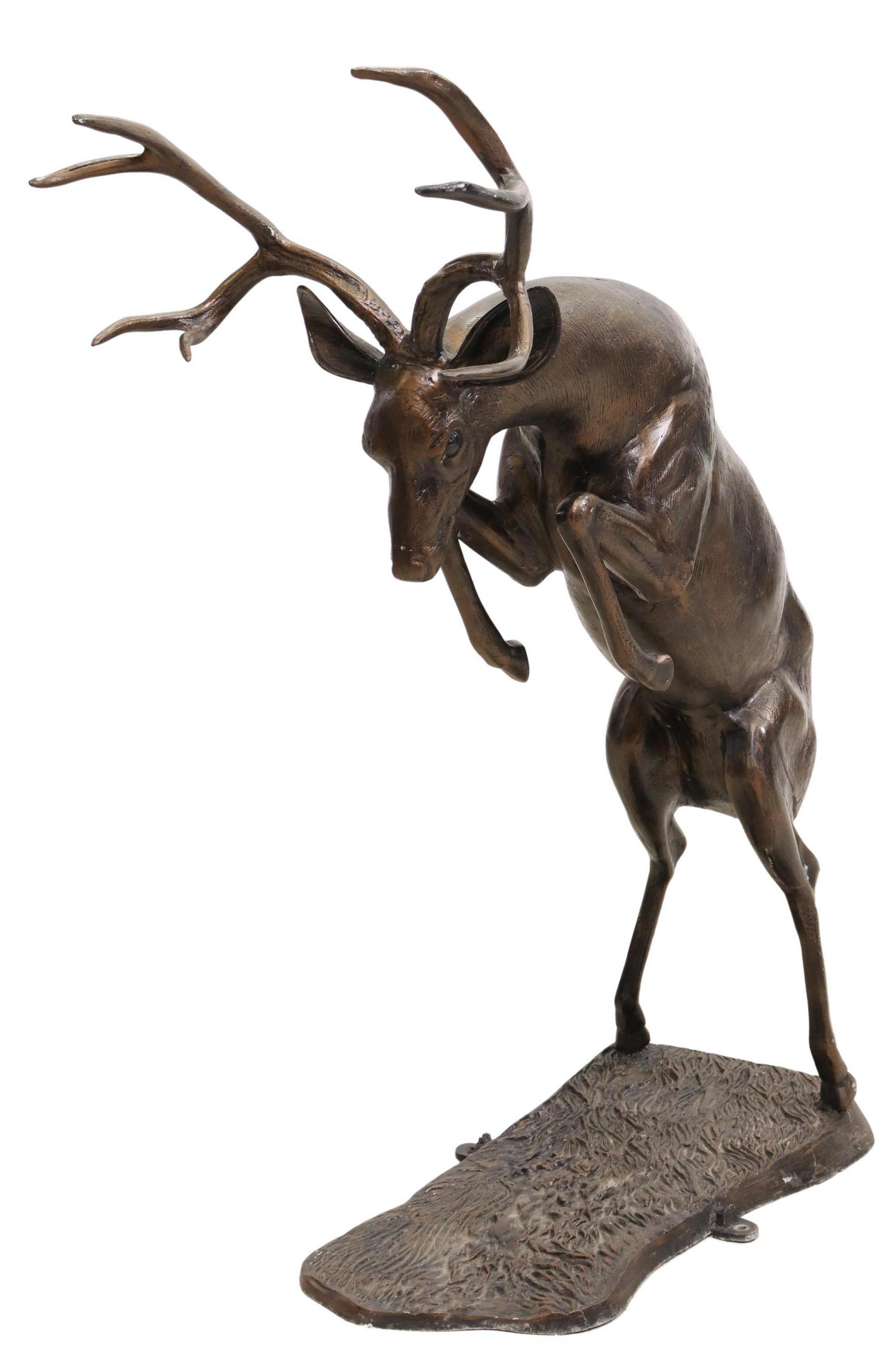LIFE-SIZE METAL SCULPTURE, LEAPING STAG, 55"H (1 of 4)