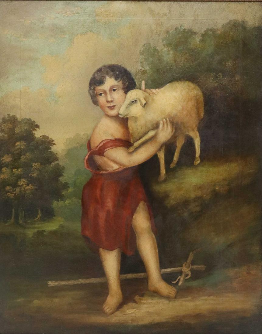 FRAMED OIL PAINTING ST JOHN THE BAPTIST WITH LAMB (1 of 3)