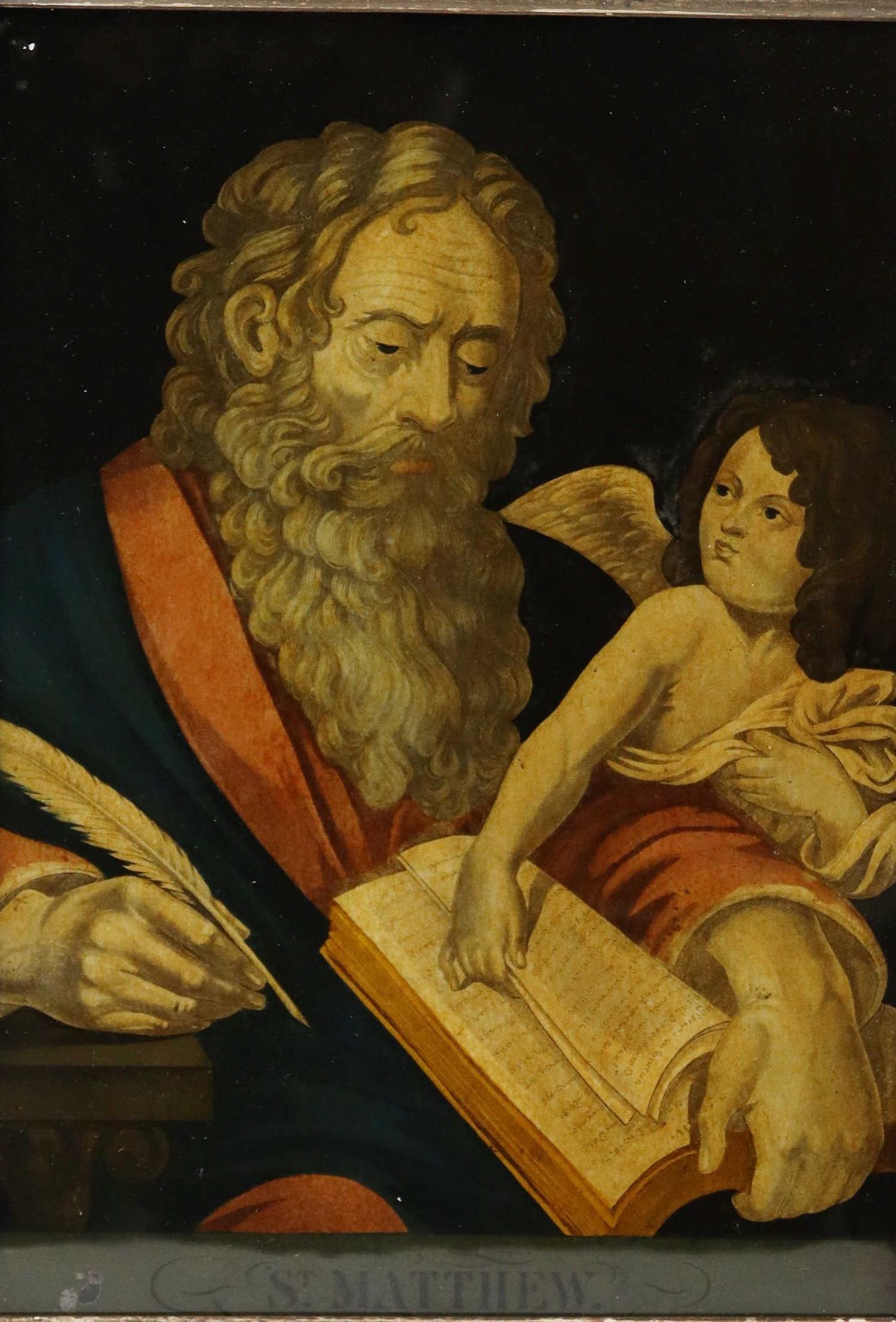 FRAMED REVERSE PAINTED PRINT ON GLASS ST MATTHEW (1 of 4)