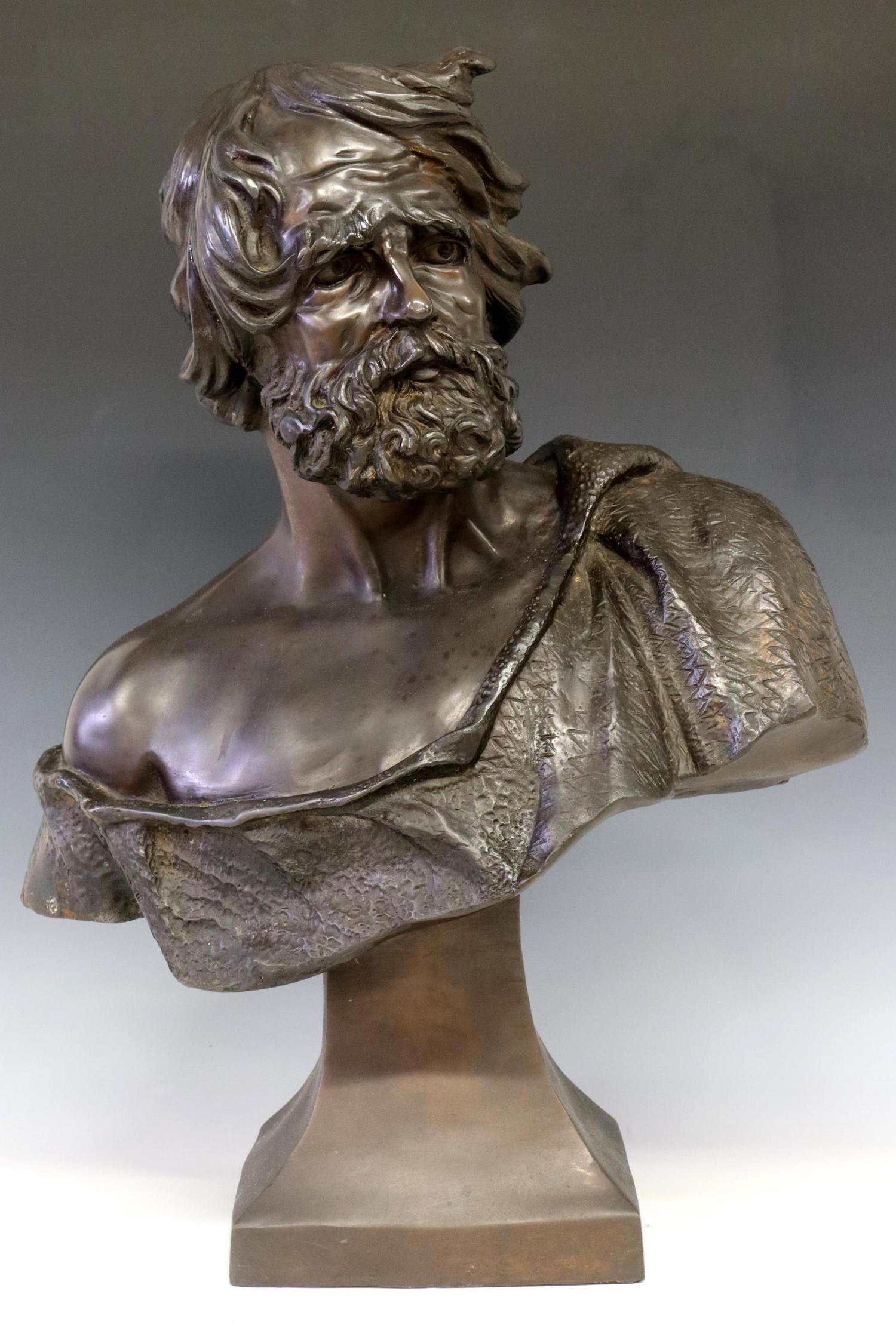 AFTER BOUCHER (D1934) BRONZE BUST OF A MAN, 28.5"H (1 of 4)