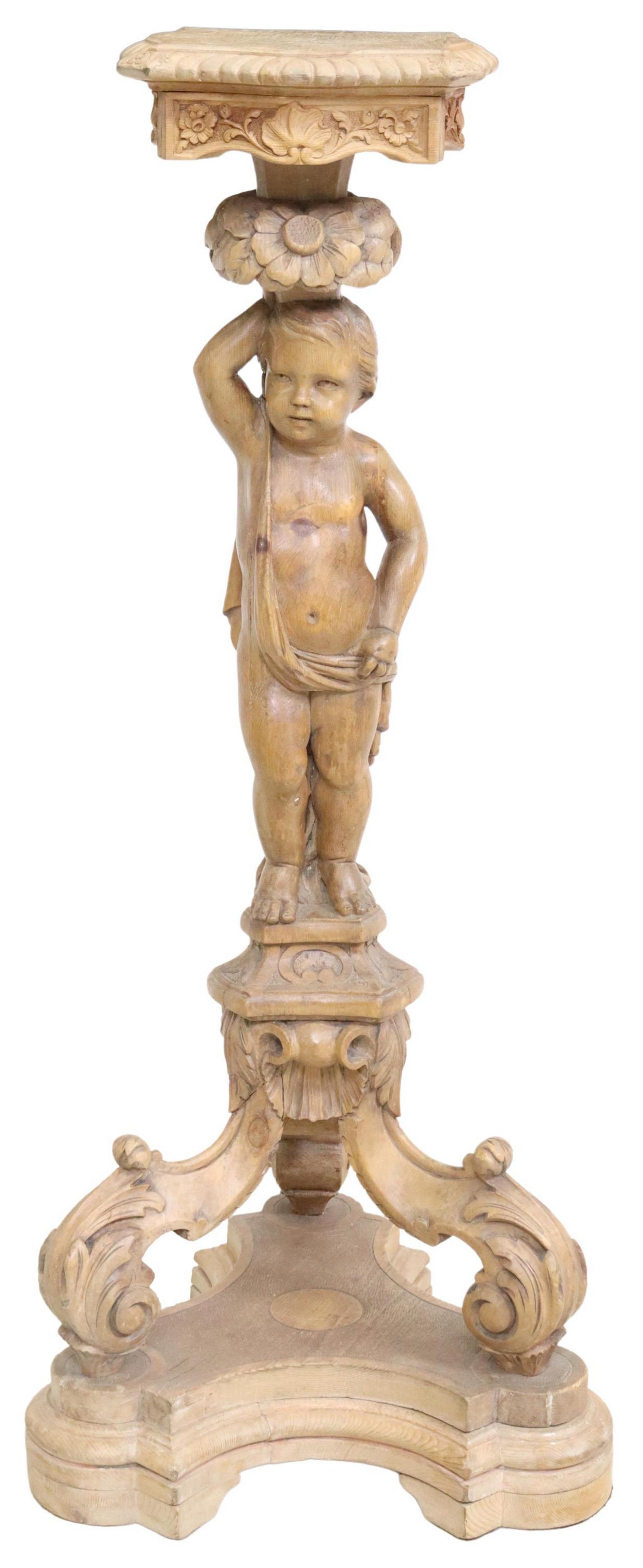 FIGURAL CARVED PINE PEDESTAL/ PLANT STAND (1 of 4)