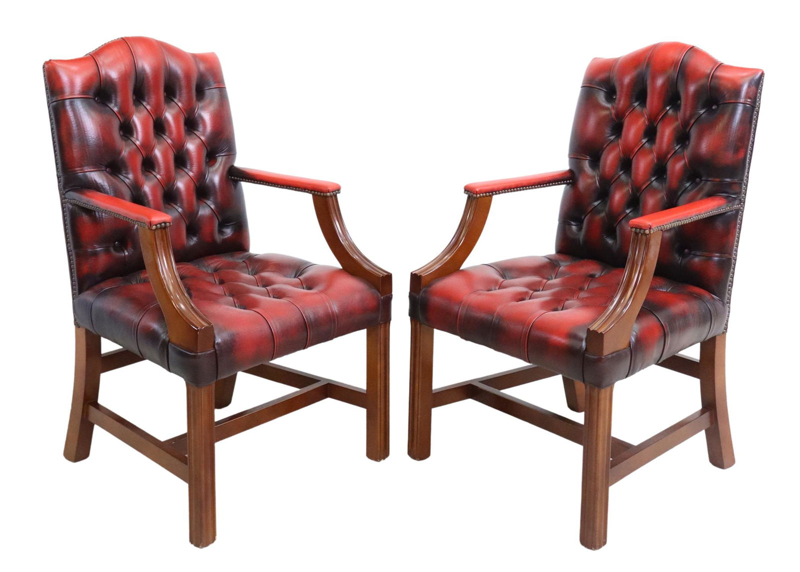 (2) ENGLISH GAINSBOROUGH STYLE LEATHER ARMCHAIRS (1 of 3)