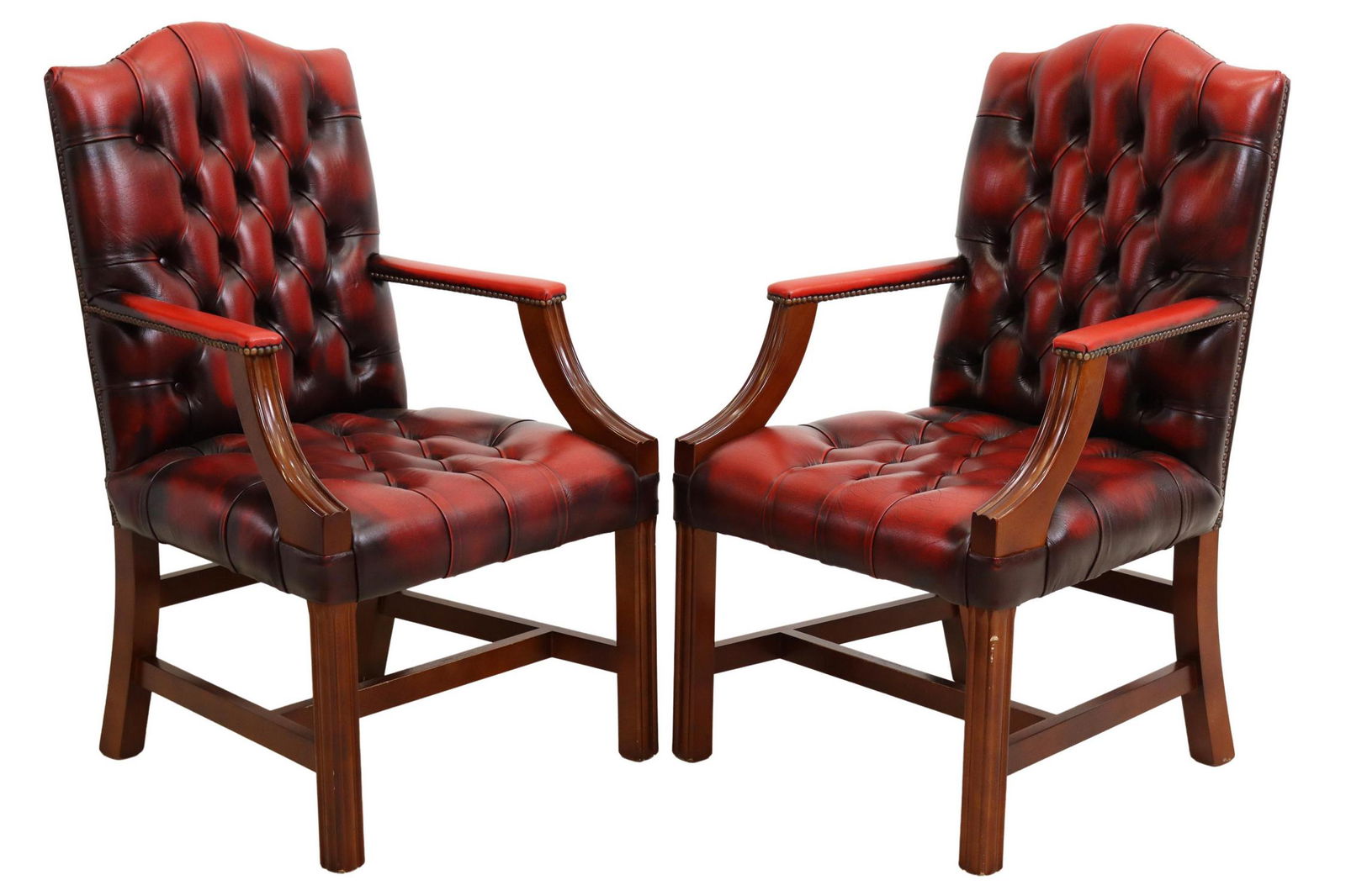 (2) ENGLISH GAINSBOROUGH STYLE LEATHER ARMCHAIRS (1 of 3)