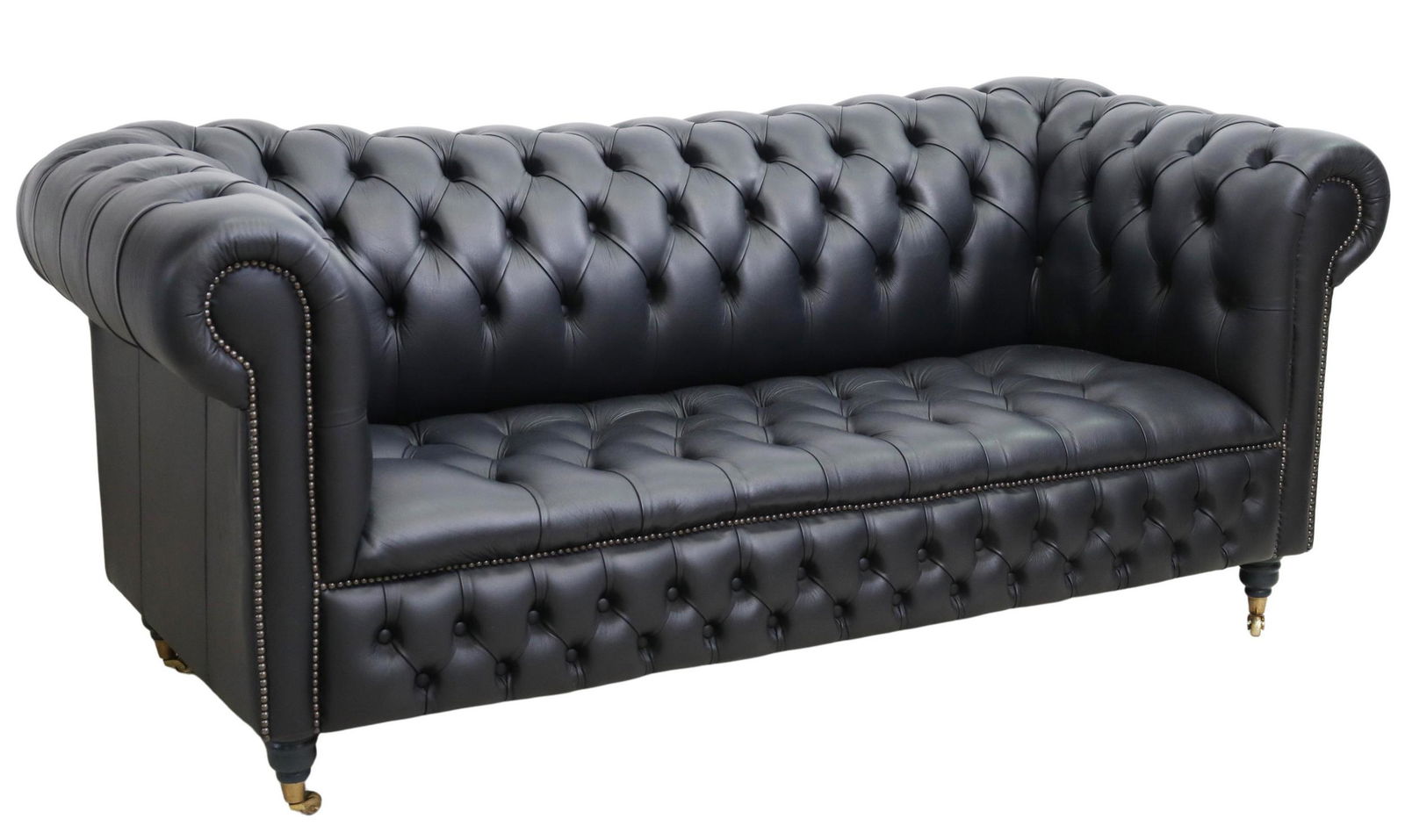 ENGLISH CHESTERFIELD STYLE BLUE LEATHER SOFA (1 of 3)