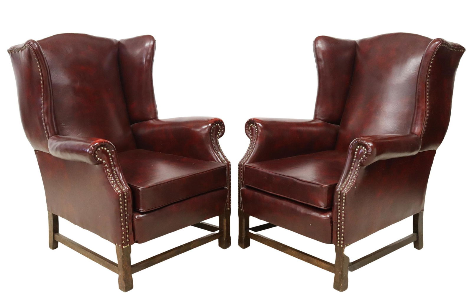 (2) CHIPPENDALE STYLE LEATHER WINGBACK ARMCHAIRS (1 of 3)