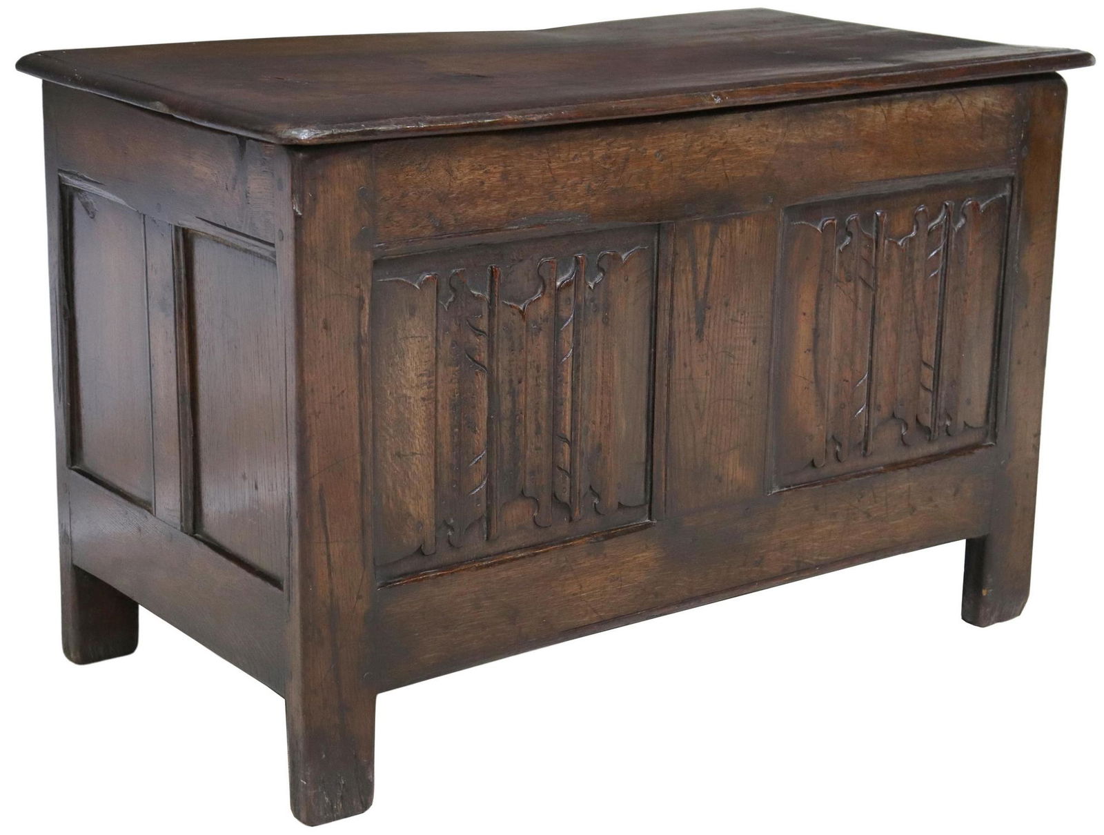 ENGLISH CARVED OAK LINENFOLD BLANKET CHEST (1 of 4)