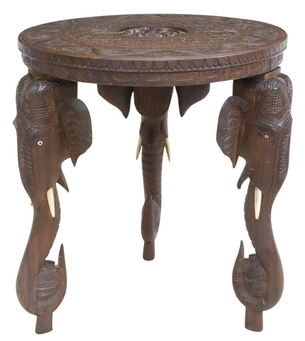 FIGURAL ELEPHANT CARVED HARDWOOD SIDE TABLE, BURMA (1 of 4)