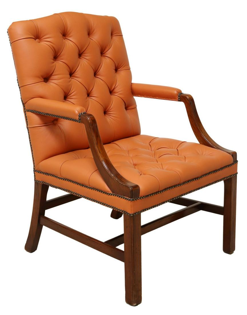 ENGLISH GAINSBOROUGH STYLE LEATHER ARMCHAIR (1 of 3)