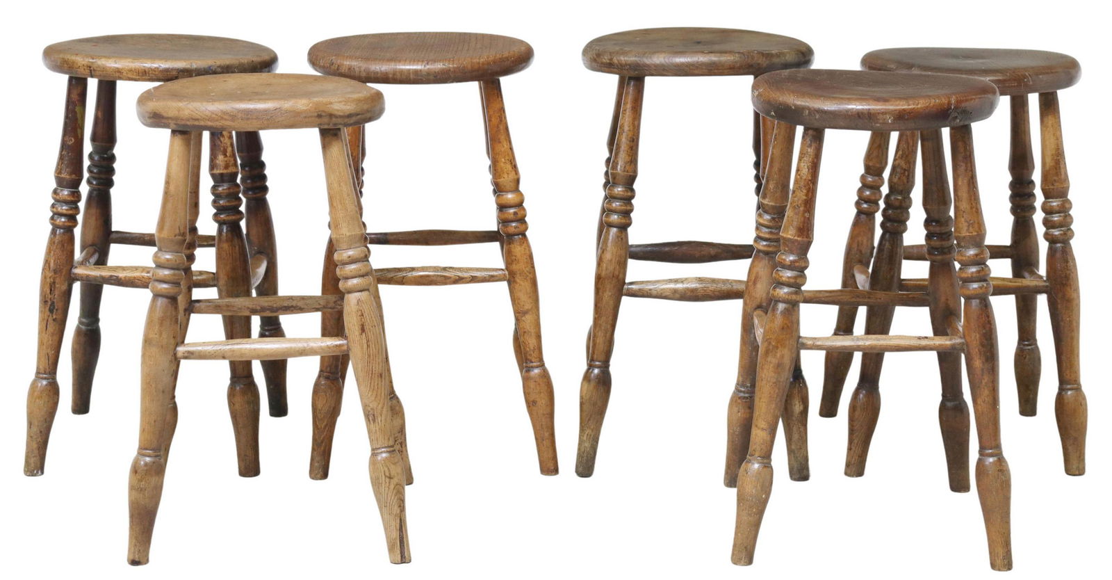 (6) RUSTIC ENGLISH MIXED WOOD STOOLS, 19TH C. (1 of 6)