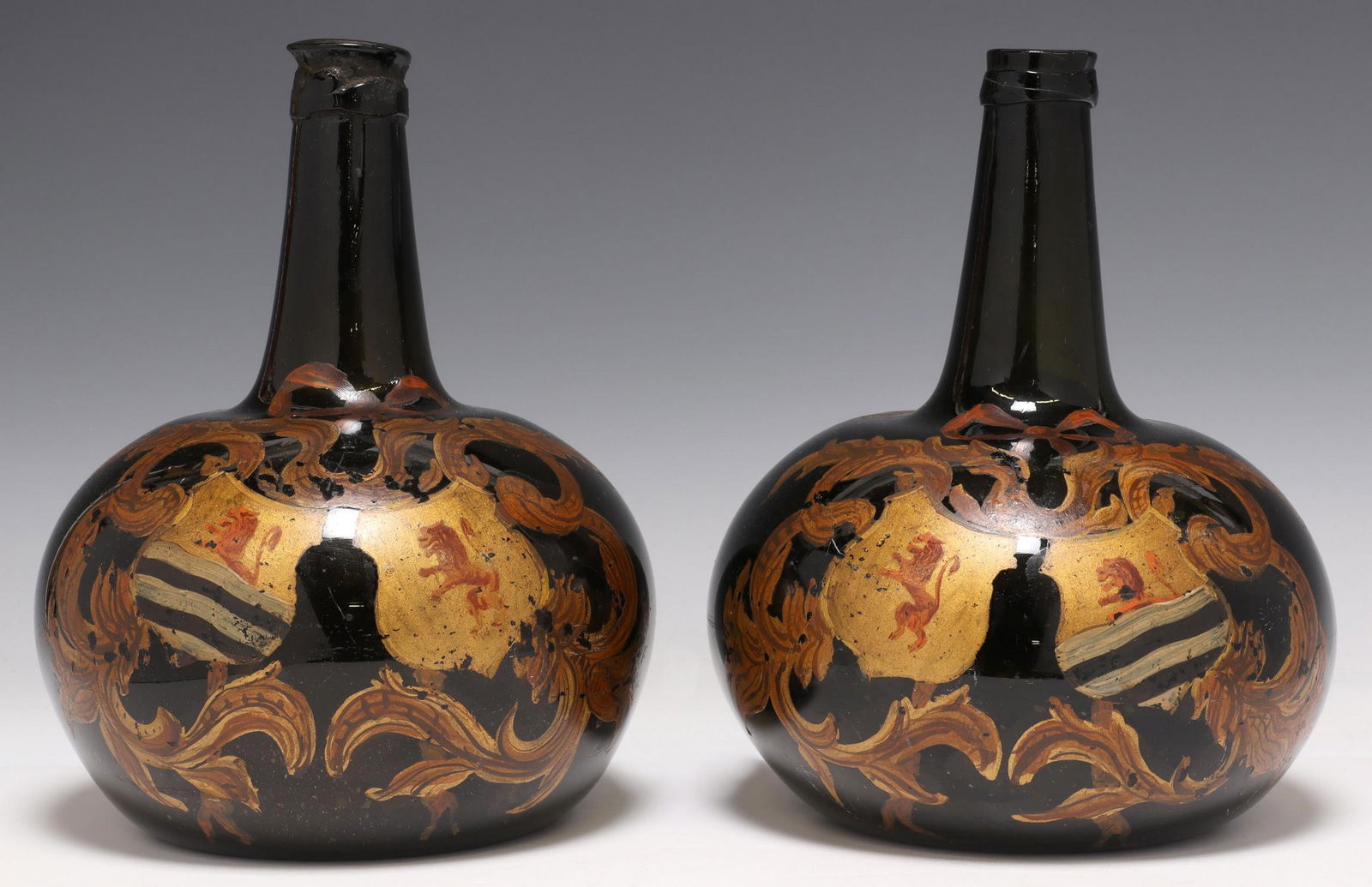 (2) DUTCH NAVAL PAINTED GREEN ONION GLASS BOTTLES (1 of 5)