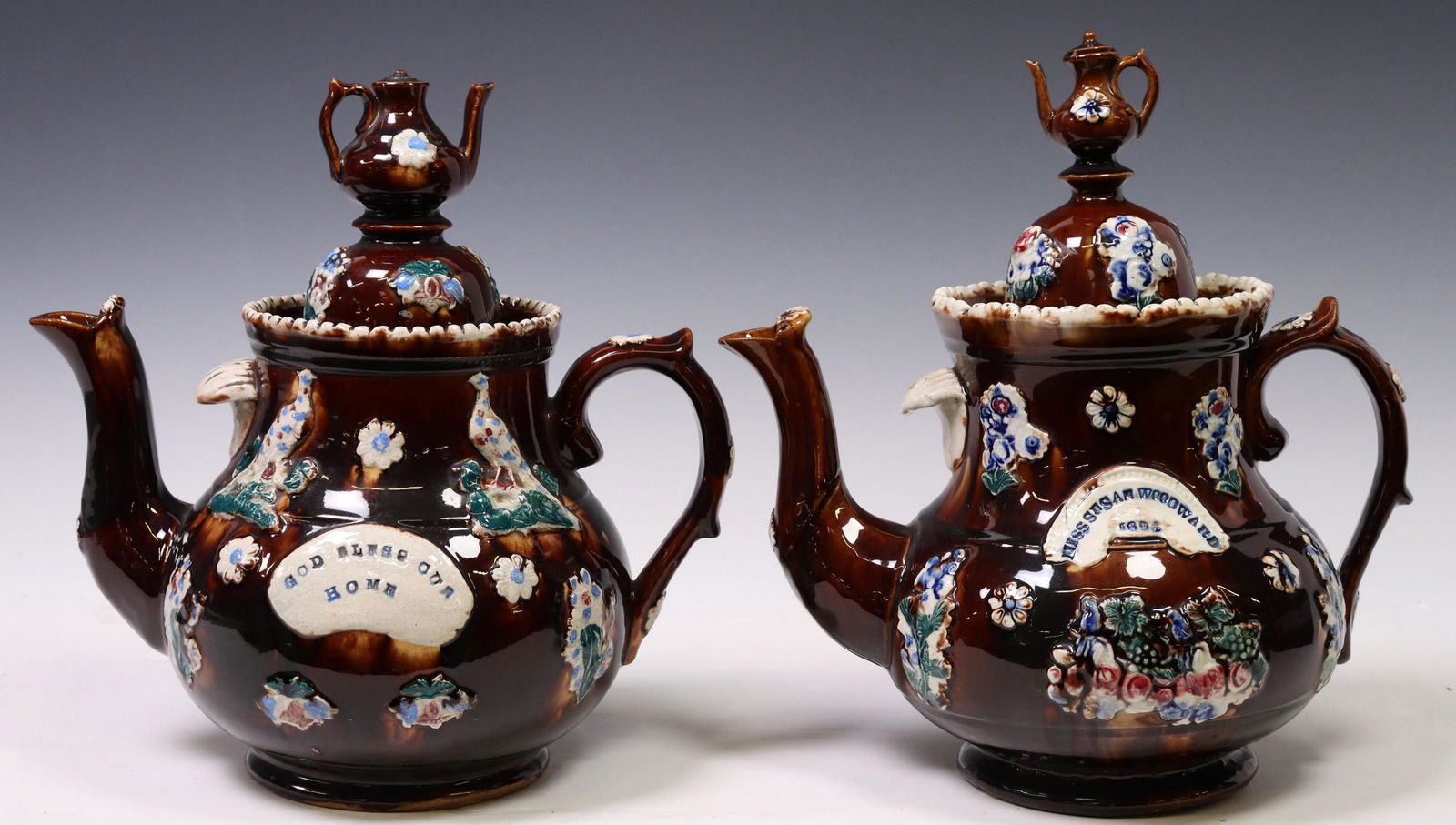 (2) ENGLISH MEASHAM BARGEWARE POTTERY TEAPOTS (1 of 4)
