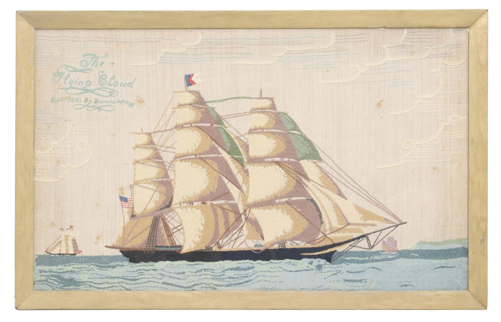 FRAMED EMBROIDERY CLIPPER SHIP FLYING CLOUD (1 of 3)