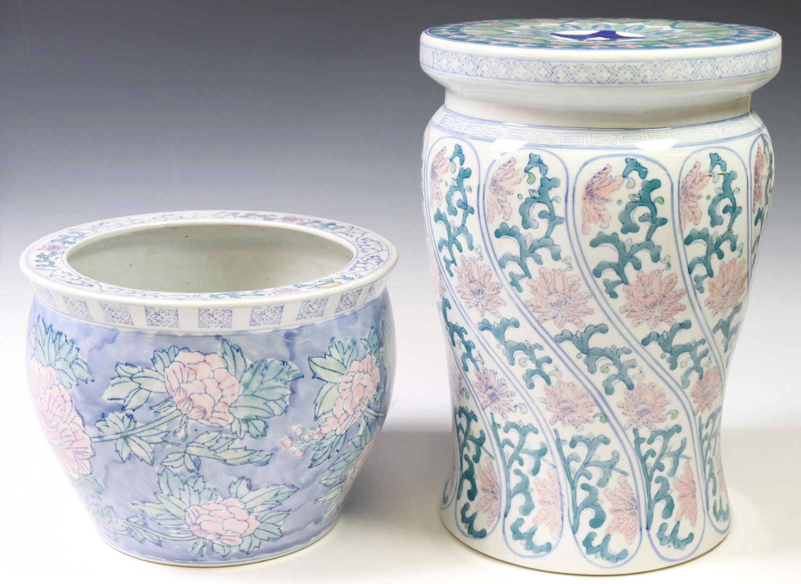 (2) CHINESE PORCELAIN PEONY GARDEN STOOL & PLANTER (1 of 4)