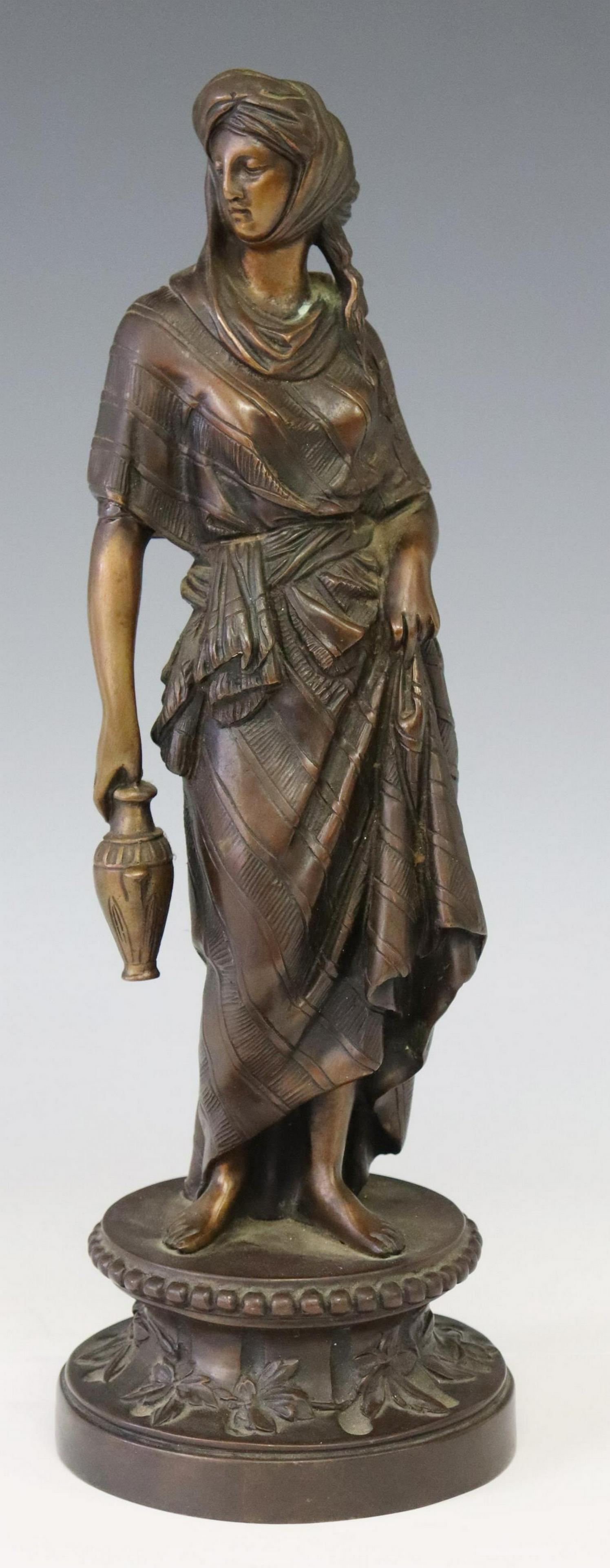 PATINATED BRONZE SCULPTURE REBECCA AT THE WELL (1 of 4)