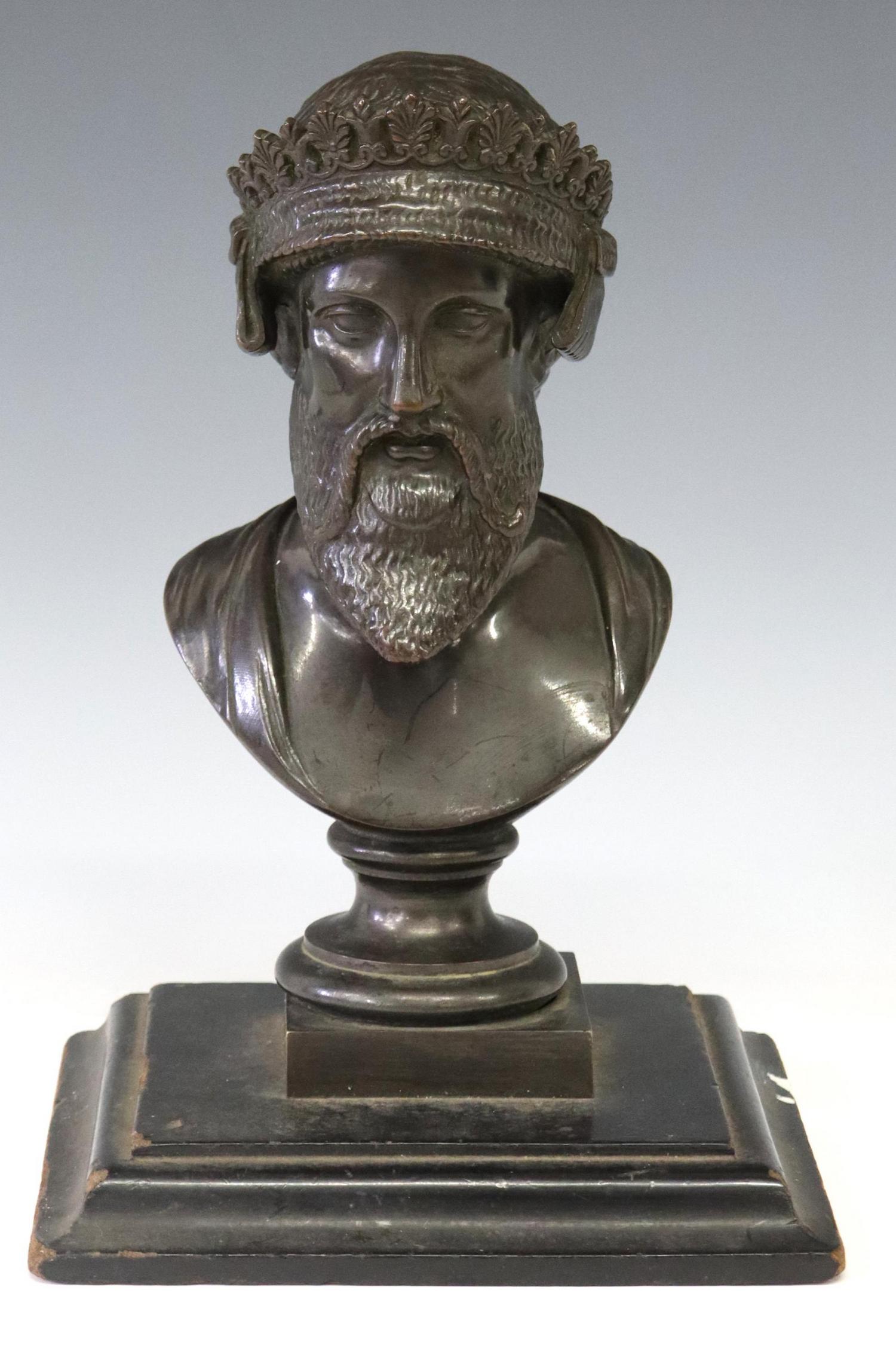 PATINATED BRONZE BUST, POSSIBLY DARIUS I OF PERSIA (1 of 3)
