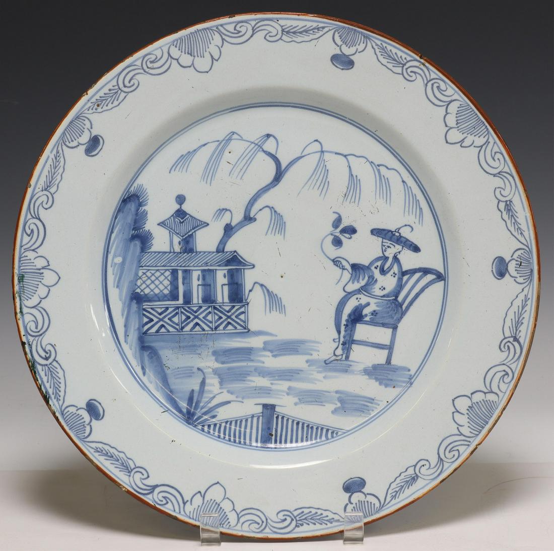 ENGLISH DELFT CHINOISERIE BLUE & WHITE CHARGER (1 of 2)