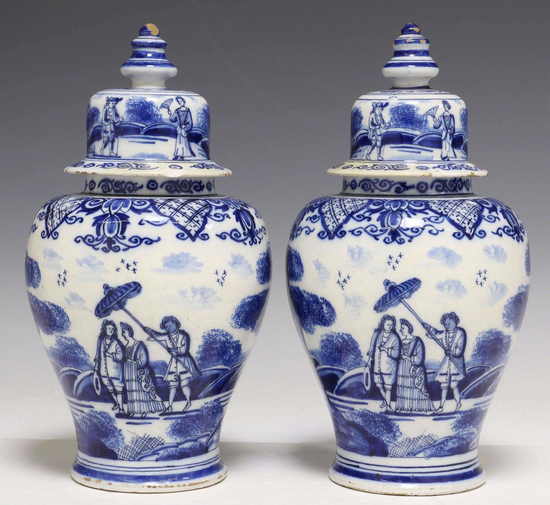 (2) DELFT BLUE & WHITE BALUSTER VASES & COVERS (1 of 4)