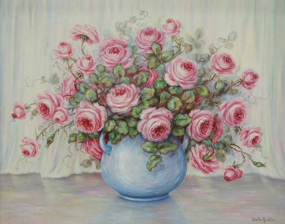 M. BELLE AUSTIN (D.1980) PAINTING STILL LIFE ROSES (1 of 4)