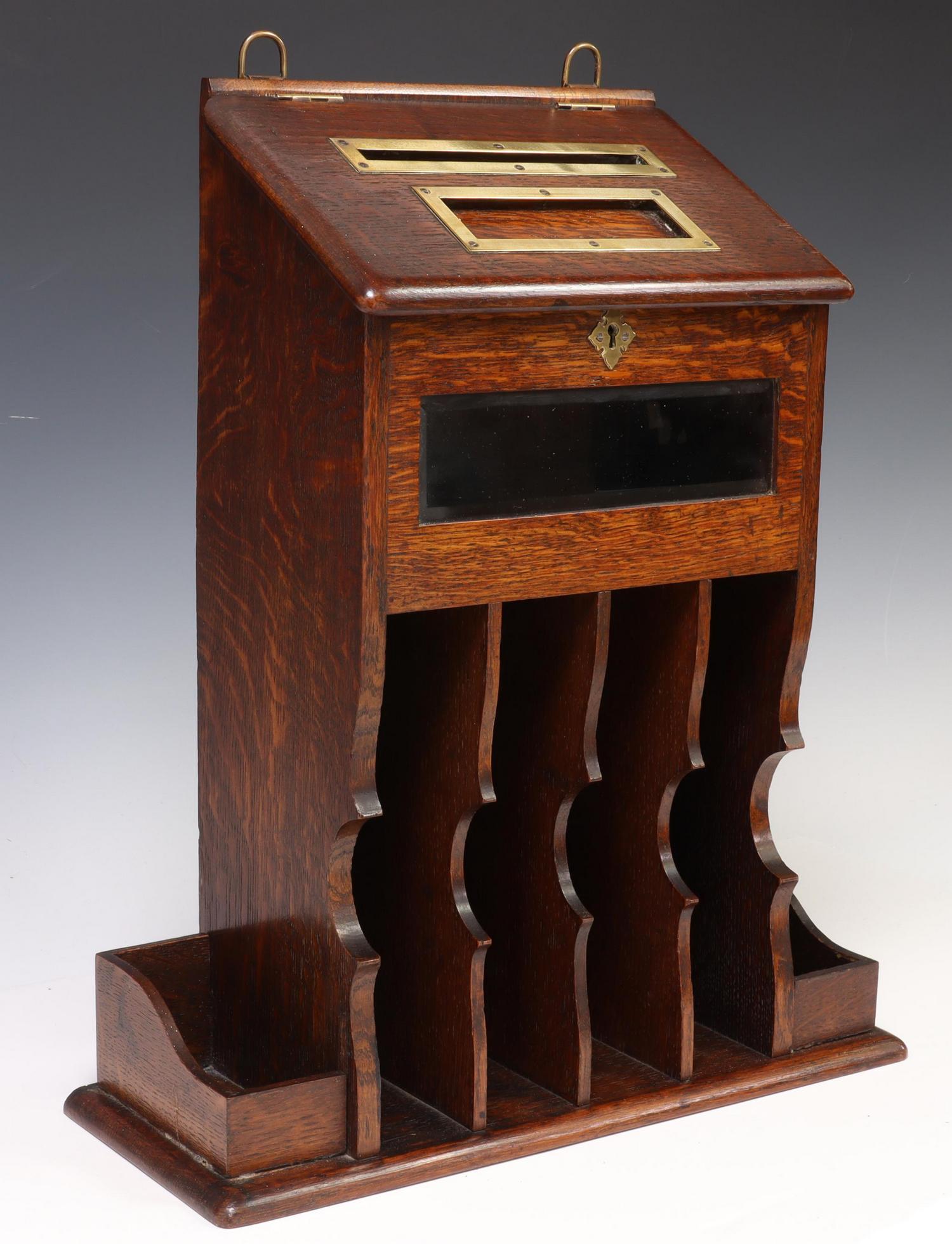 ENGLISH COUNTRY HOUSE BRASS-MOUNTED OAK LETTER BOX (1 of 4)