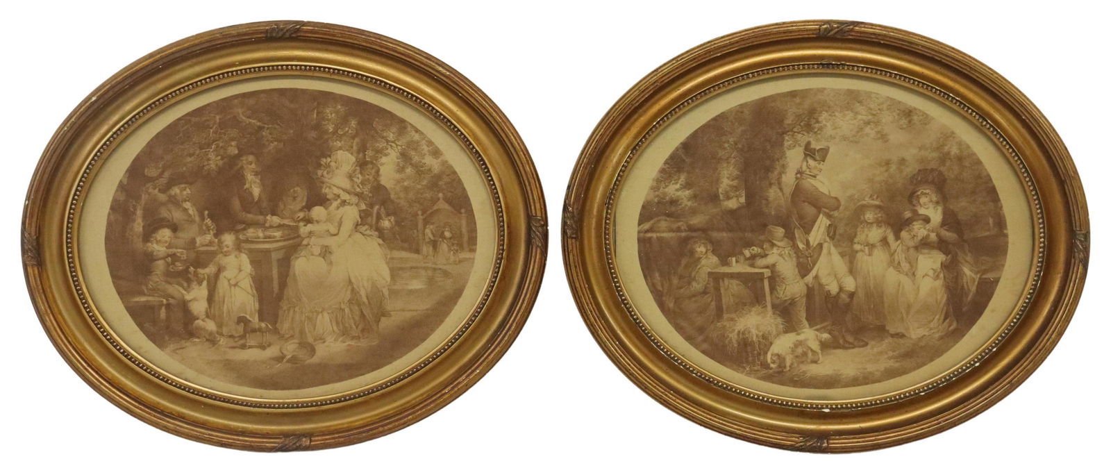 (2) FRAMED PRINTS ON SILK, FAMILY AT MEALTIME (1 of 4)