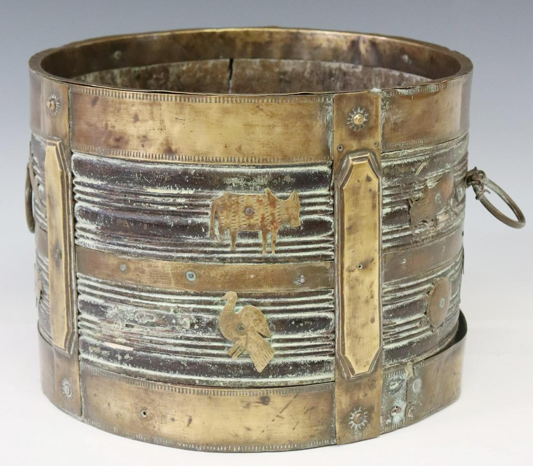 BRITISH COLONIAL BRASS-MOUNTED WOOD BUCKET, INDIA (1 of 4)