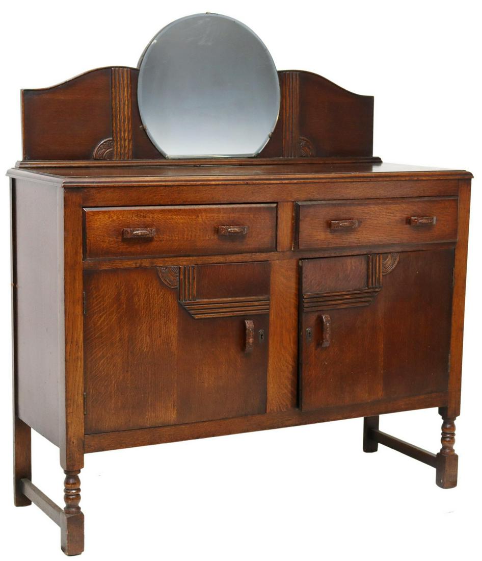 ENGLISH CARVED OAK MIRRORED SIDEBOARD (1 of 6)