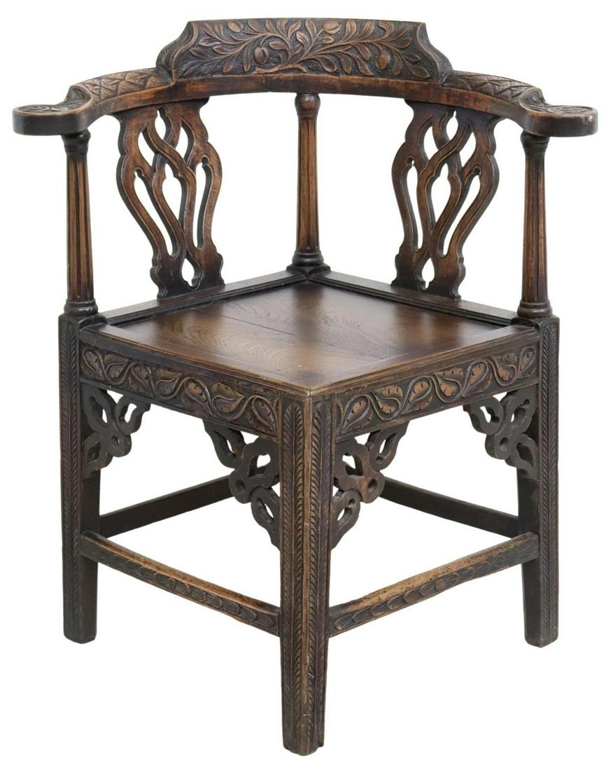 ENGLISH VICTORIAN CARVED OAK CORNER CHAIR (1 of 2)