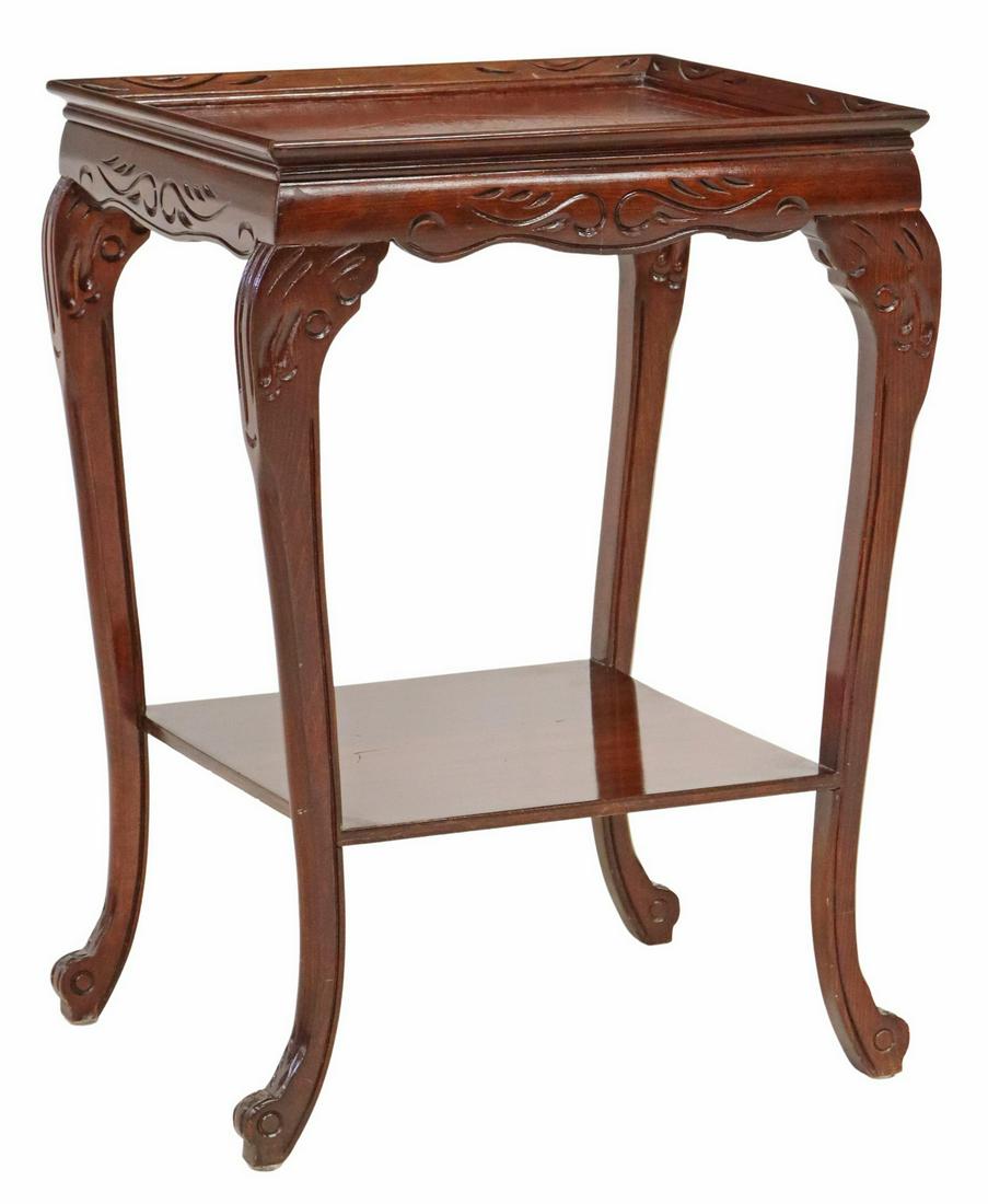 LEATHER-TOP MAHOGANY TWO-TIER SIDE TABLE (1 of 4)