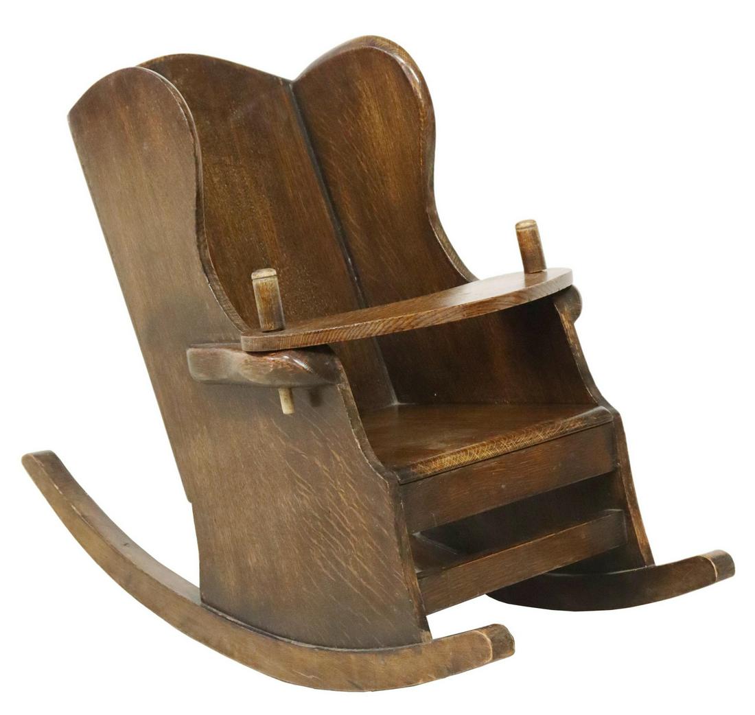 ENGLISH OAK CHILD'S ROCKING WINGBACK CHAIR (1 of 3)