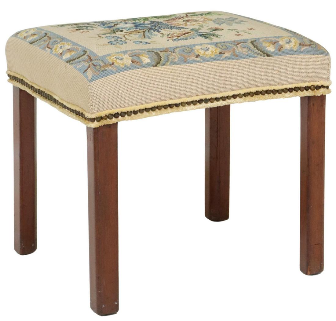 ENGLISH NEEDLEPOINT UPHOLSTERED FOOTSTOOL (1 of 4)
