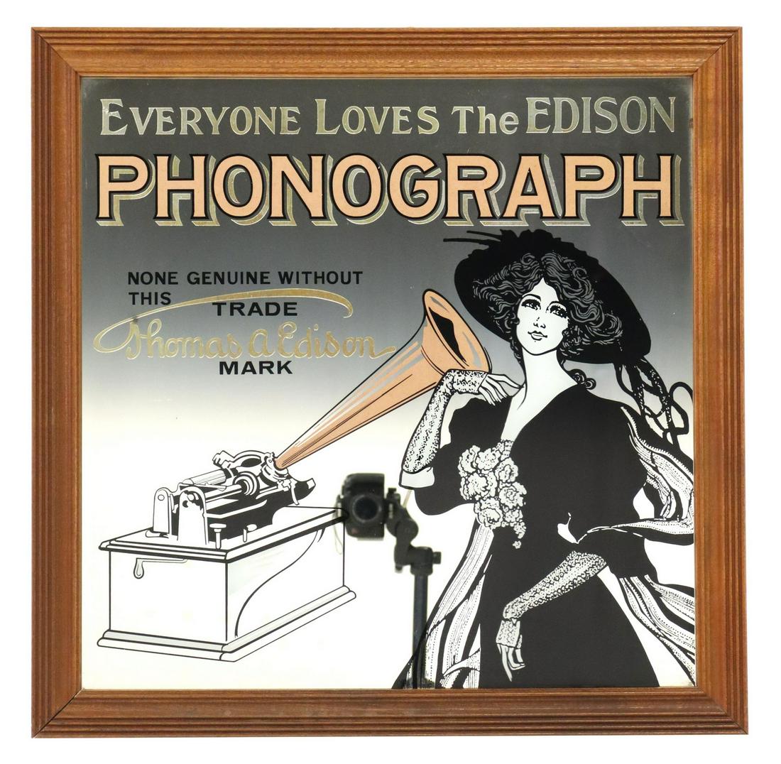 EDISON PHONOGRAPH FRAMED MIRRORED ADVERTISEMENT (1 of 2)