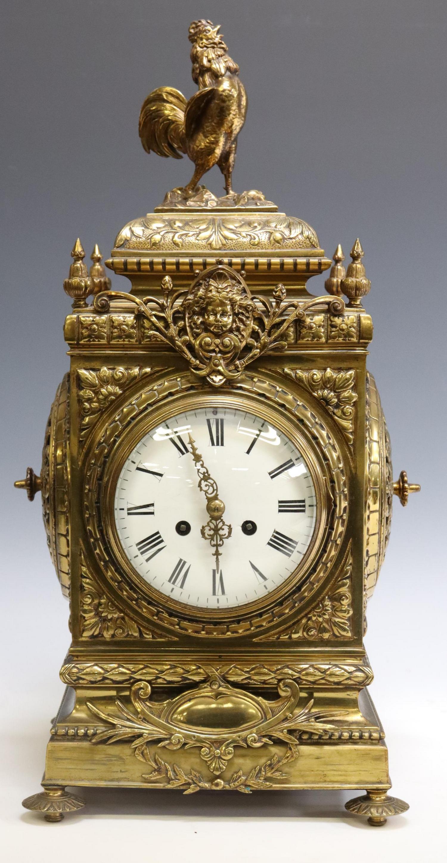 FRENCH GILT METAL ARCHITECTURAL MANTLE CLOCK (1 of 6)
