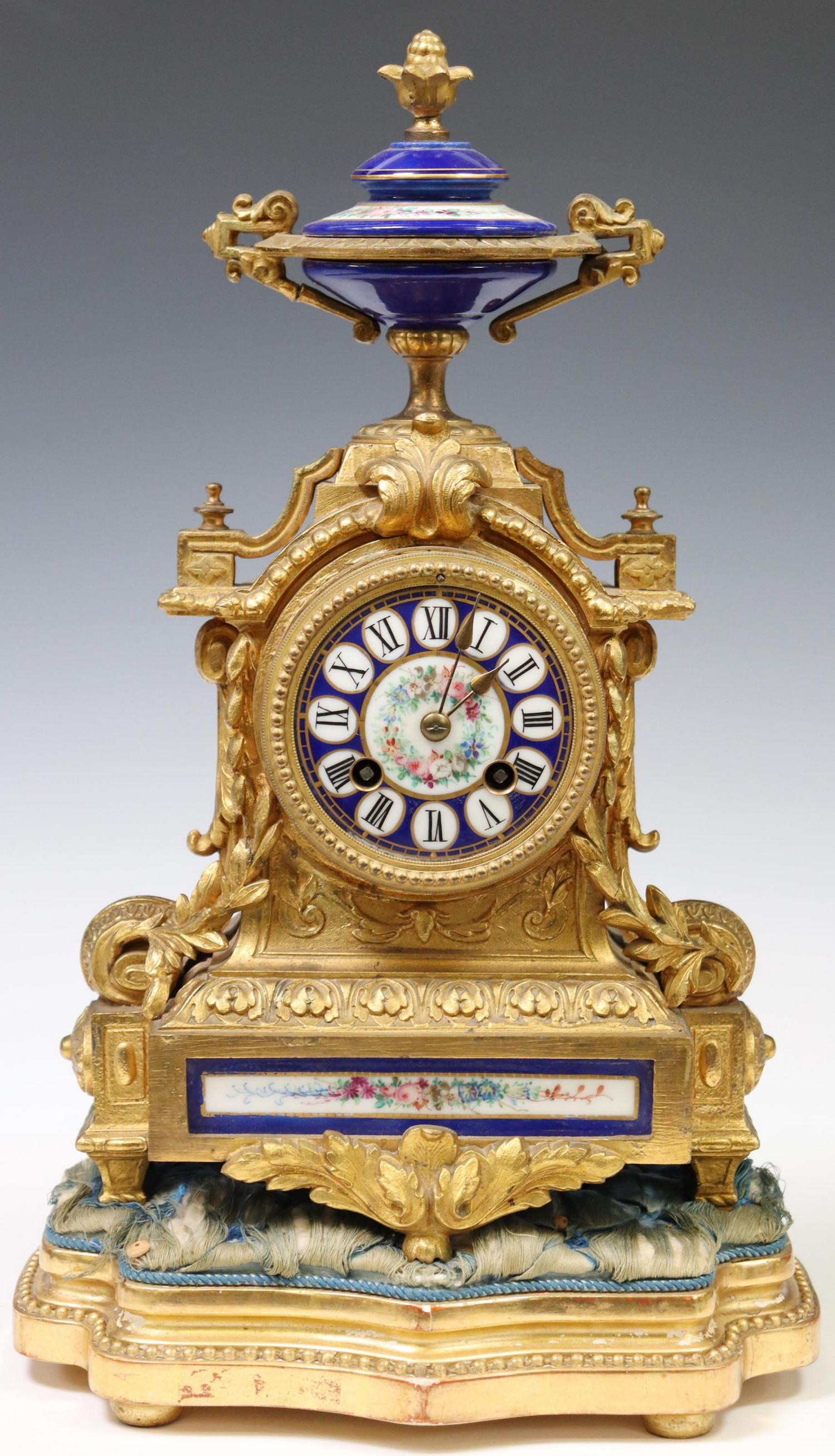 FRENCH SEVRES STYLE GILT METAL MANTLE CLOCK (1 of 7)