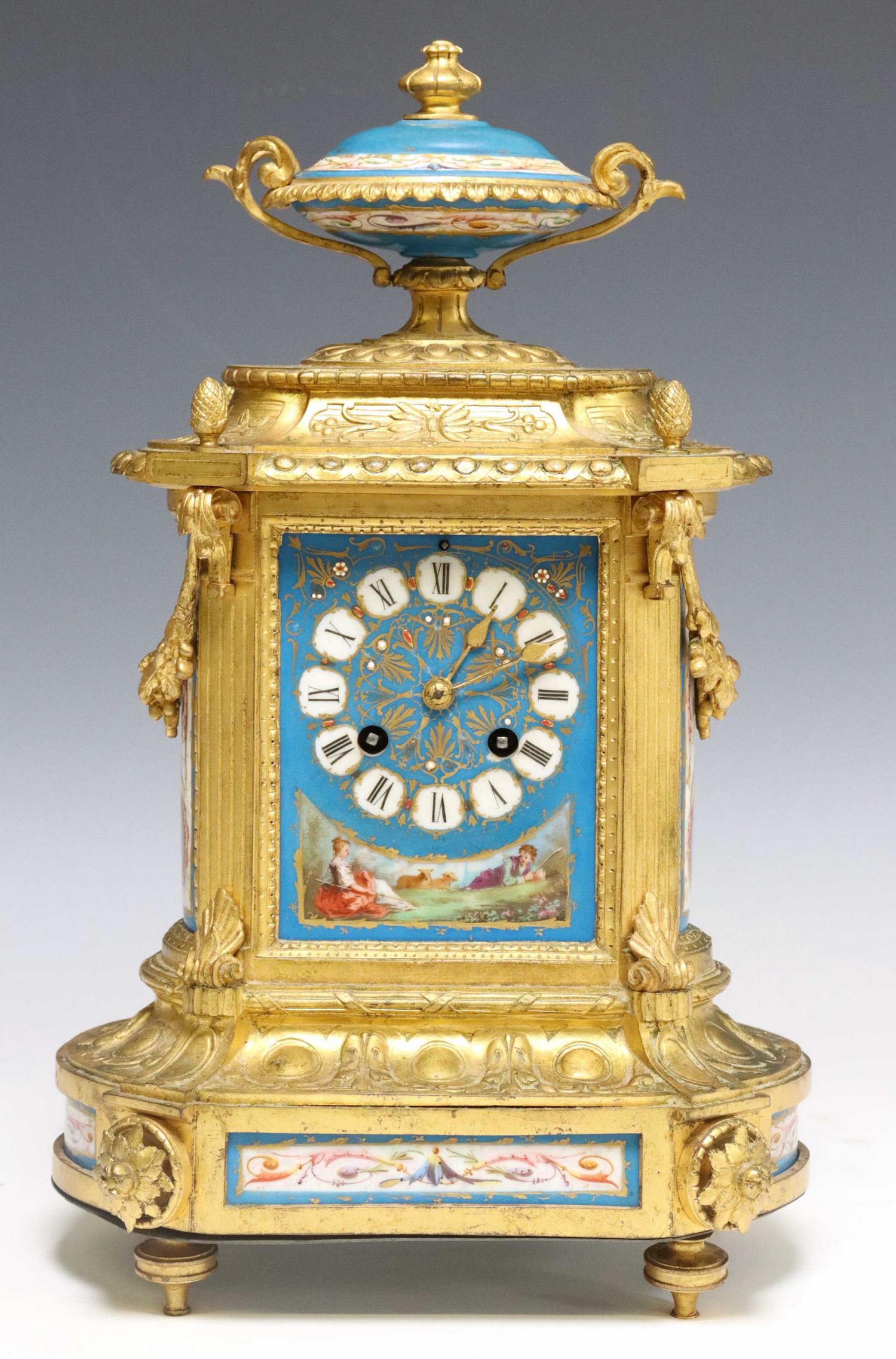 FRENCH SEVRES STYLE GILT METAL MANTEL CLOCK (1 of 5)