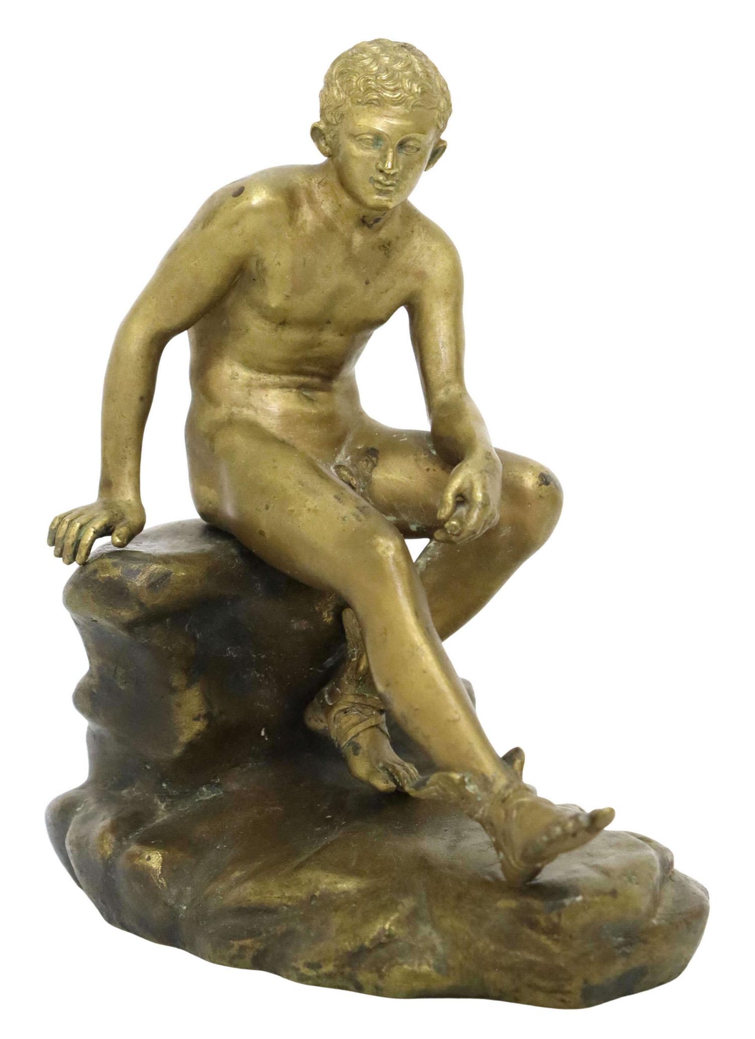 GRAND TOUR STYLE BRONZE SCULPTURE SEATED HERMES (1 of 5)
