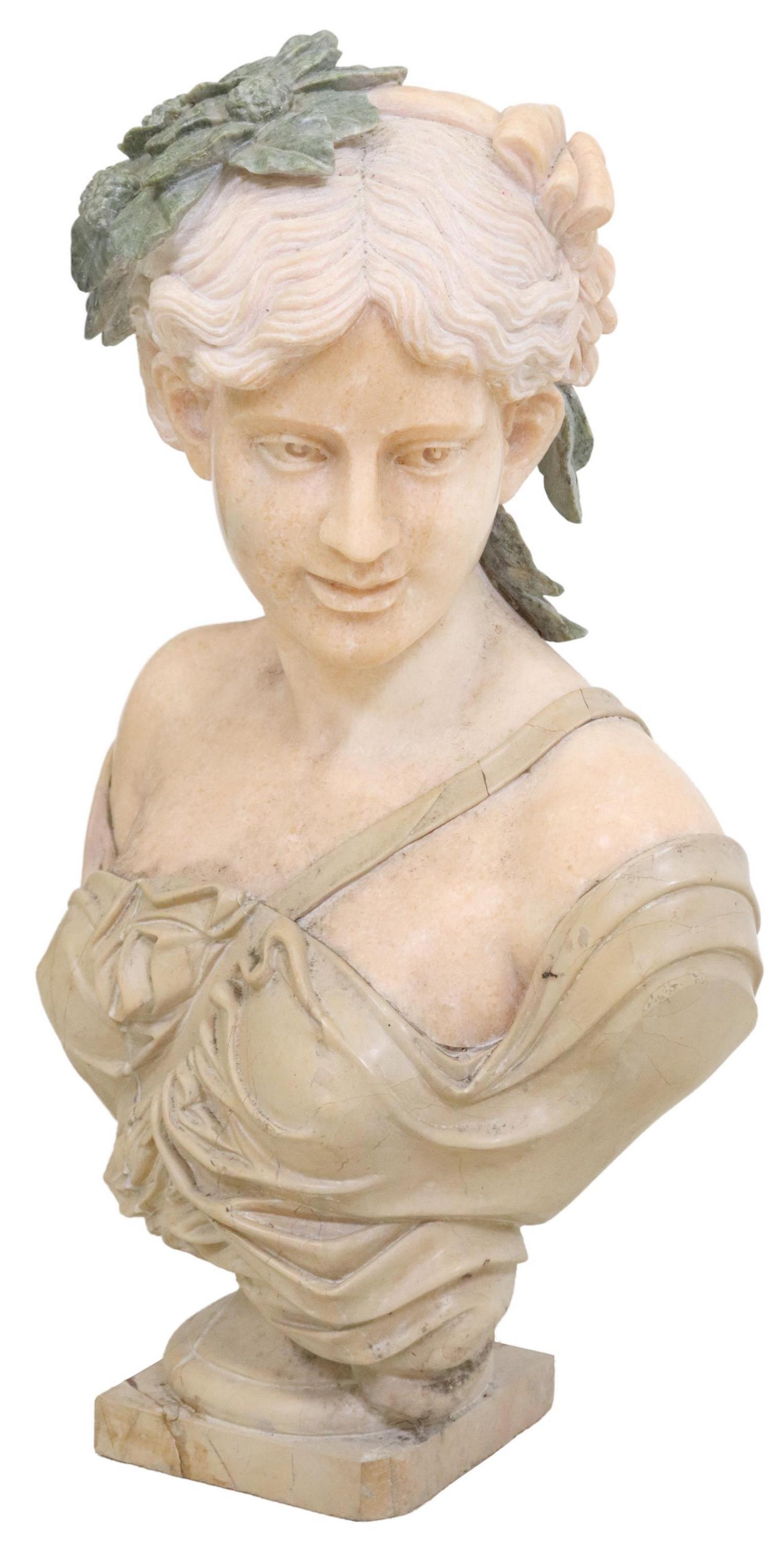 POLYCHROME MARBLE SCULPTURE, BUST OF A WOMAN (1 of 3)