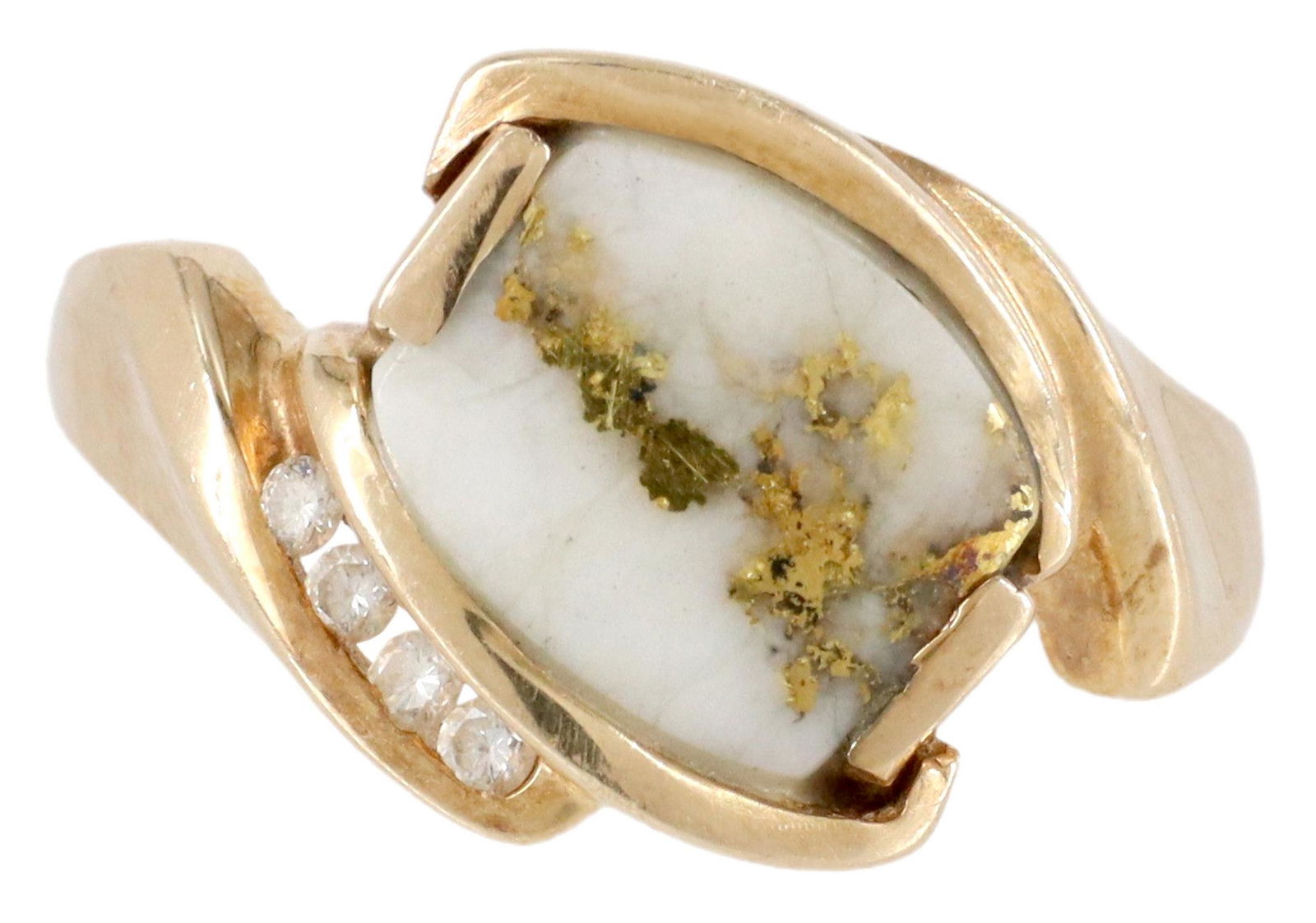 ESTATE 14KT GOLD DIAMOND & GOLD QUARTZ RING (1 of 5)