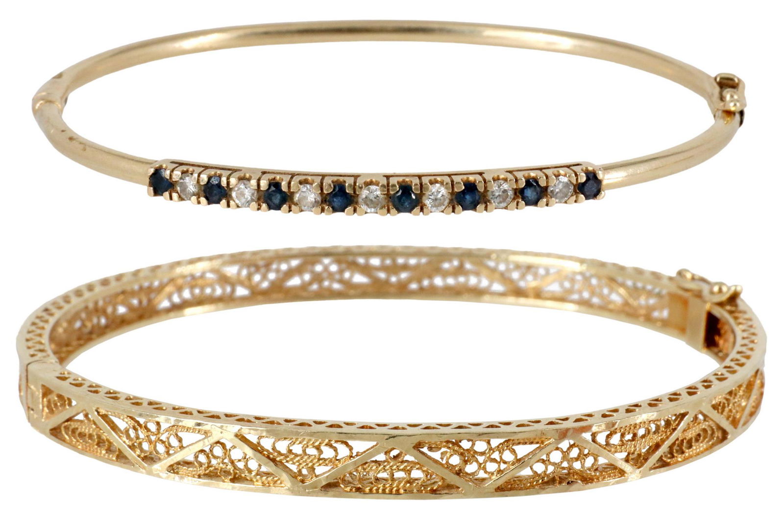 (2) ESTATE 14KT YELLOW GOLD HINGED BANGLES (1 of 6)