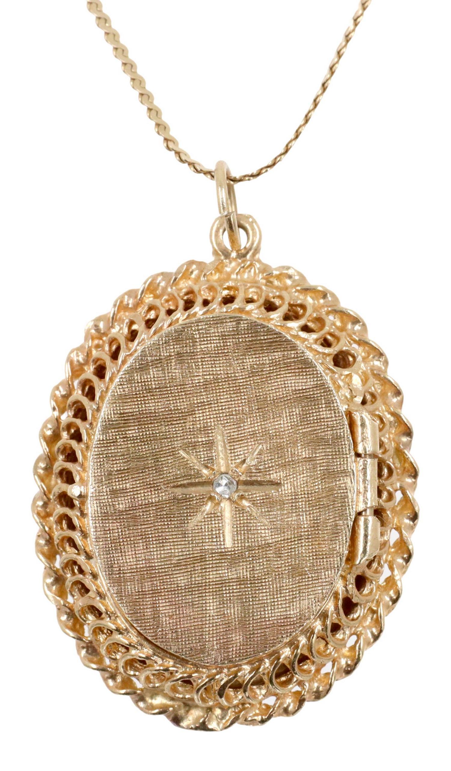 ESTATE 14KT YELLOW GOLD & DIAMOND LOCKET ON CHAIN (1 of 6)