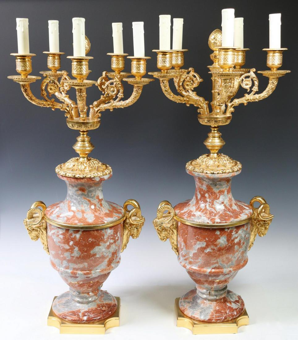(2) LOUIS XVI STYLE ORMOLU & MARBLE CANDELABRA (1 of 3)