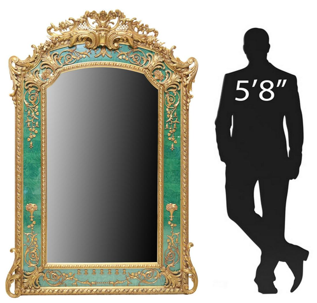 LOUIS XV STYLE GILT & FAUX MALACHITE MIRROR, 71"H (1 of 3)